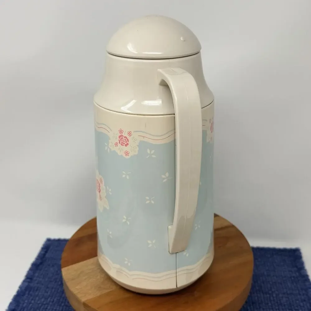 Thermos Insulated Floral Coffee Carafe Light Blue Cream Pink Twist Lid